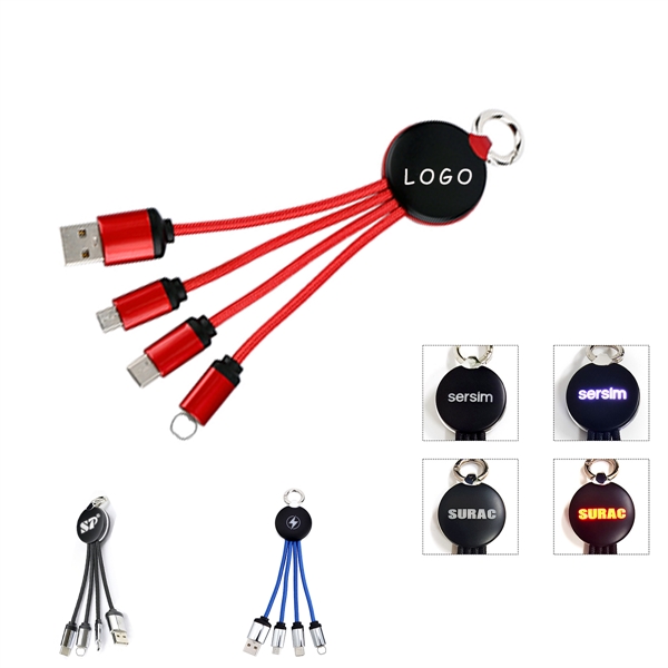 3 In 1 Portable Charging Cable With Illuminated Keychain