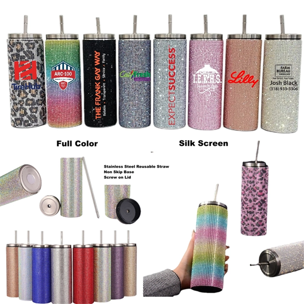 20 oz Bling Diamond Thermos Bottle Coffee Mug with Straw