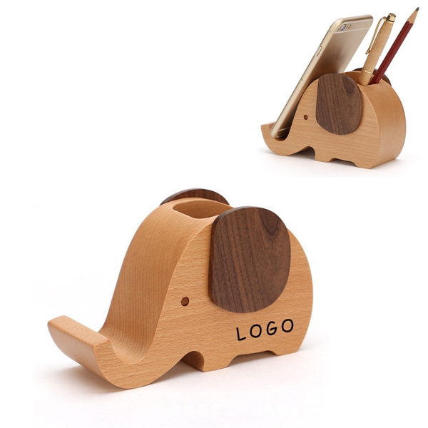 2 In 1 Multifunction Wooden Pen Holder Elephant Mobile Stand