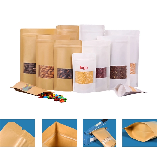 Kraft With Window Stand Up Ziplock Seal Paper Bag