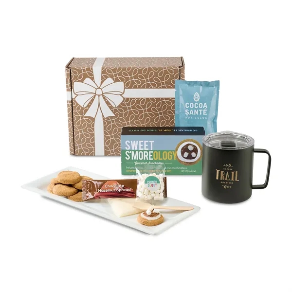 MiiR camp & sweet s'moreology gift set including branded tumbler mug, s'more ingredients, hot chocolate packet, candies, and cookies