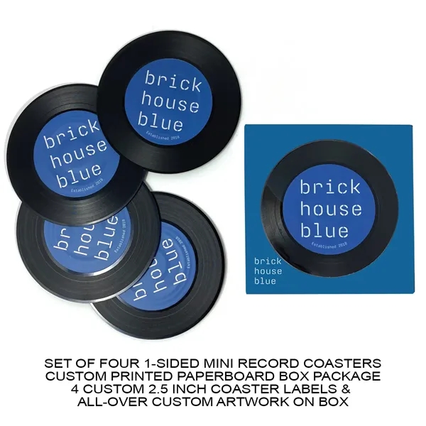 1-Sided Mini Record Coasters - Sets of 4 - Custom Boxes
