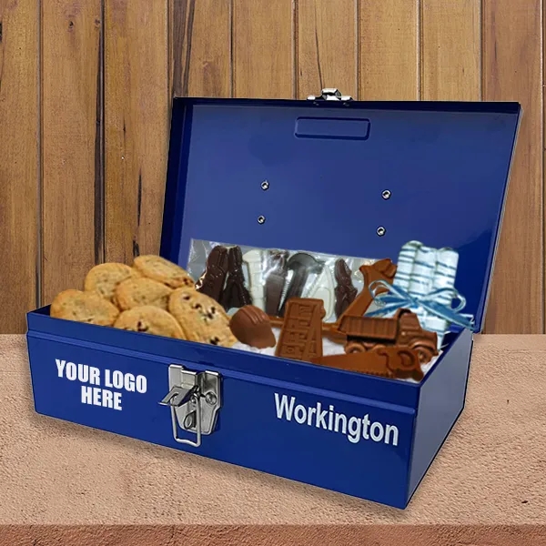 Carpenter Themed Chocolate Tool and Cookie Blue Toolbox