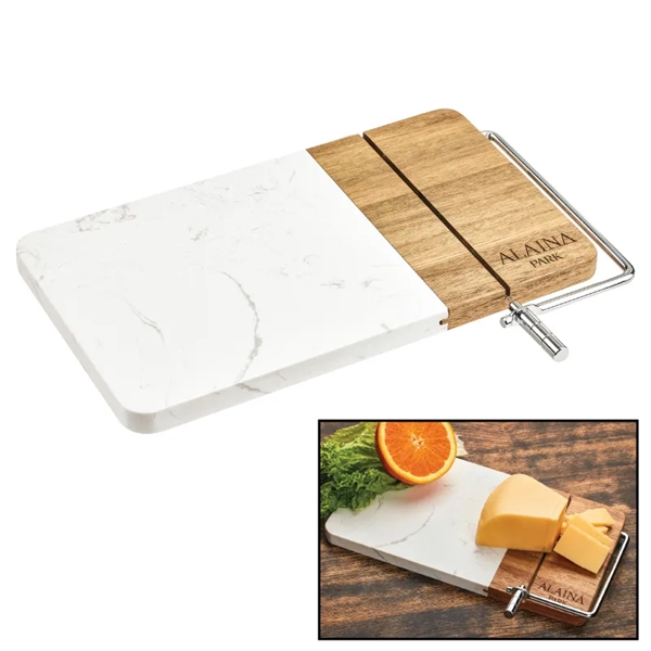 Marble Acacia Cheese Board w/ Cheese Slicer