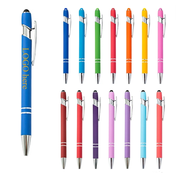 Soft Touch Screen Stylus Click Metal Ballpoint Pen 