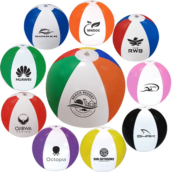 16" inflatable beach ball with 6 panels, Large 4" Imprint