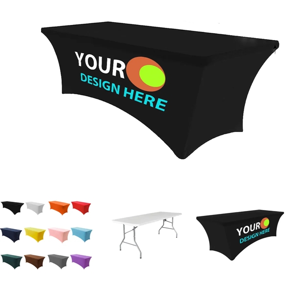 6FT Fitted Polyester Stretch Table Cover w/ Custom Imprint