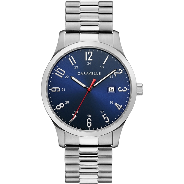 Caravelle Men's Silver -Tone Bracelet Watch with Blue Dial