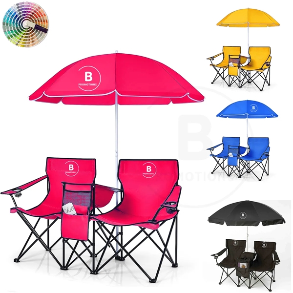 Folding Camping Chairs w/Removable Umbrella and Cooler Bag