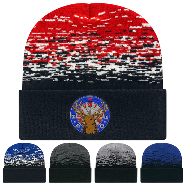 C A Static Pattern Knit Cap With Cuff