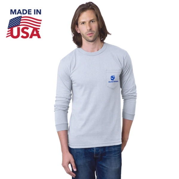 100% Cotton USA-Made Heavyweight Long Sleeve Pocket Crew Tee