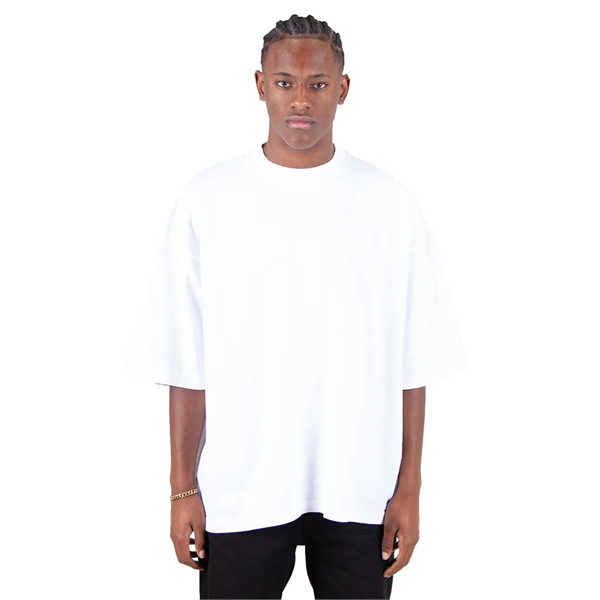 man wearing white short-sleeve t-shirt - Shaka Wear adult garment dye drop shoulder t-shirt