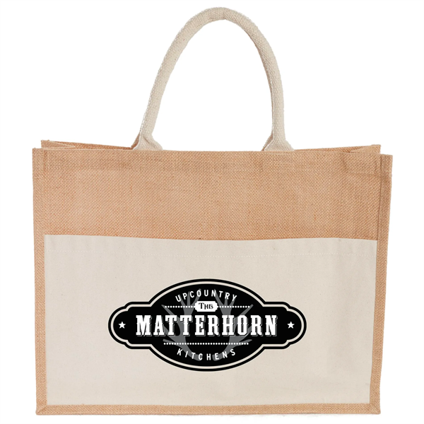 Jute Shopper Tote with Recycled Cotton Pocket
