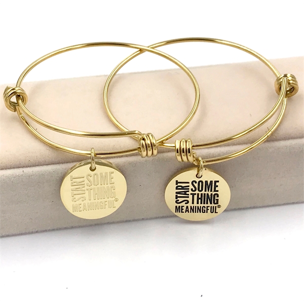 Gold Wire Bangle Bracelet With Round Charm