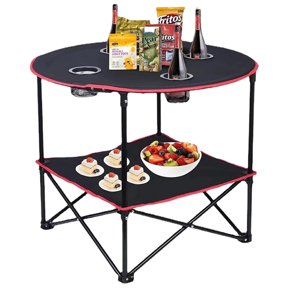 Folding Beach Camping Picnic Table with 4 Cup Holders