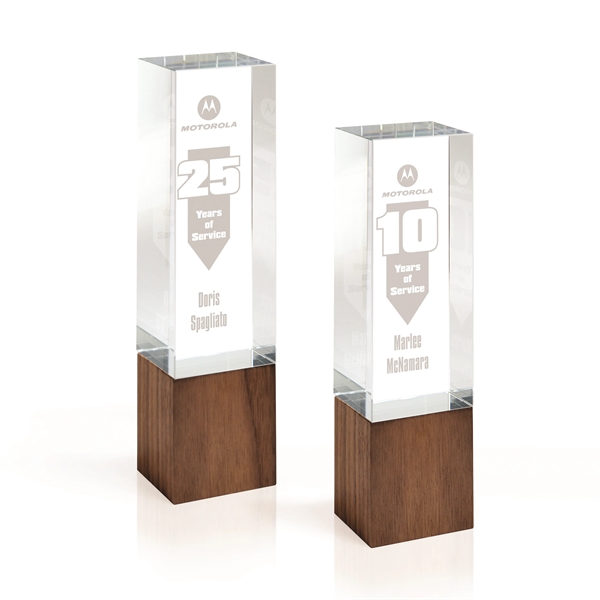 Optic Crystal Tower Award with Wood Block Base
