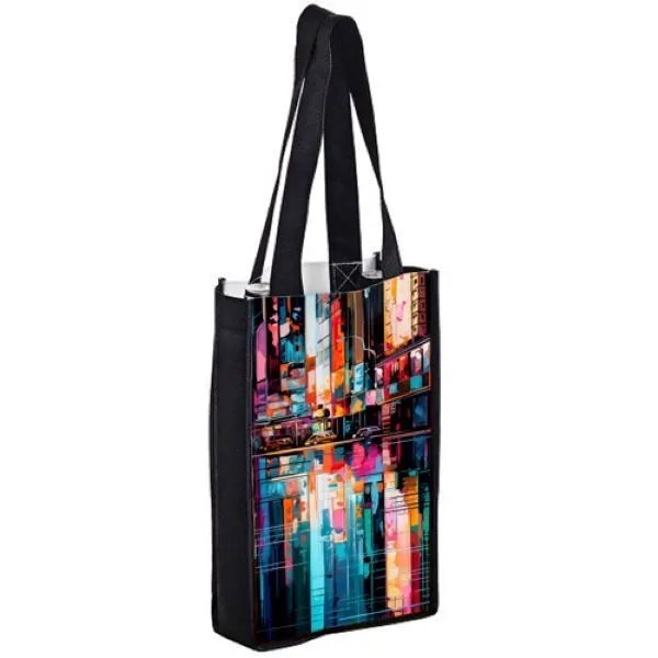 Sublimated PET Non-Woven Bottle Tote Bag w/ Gusset 7"x12"x3"