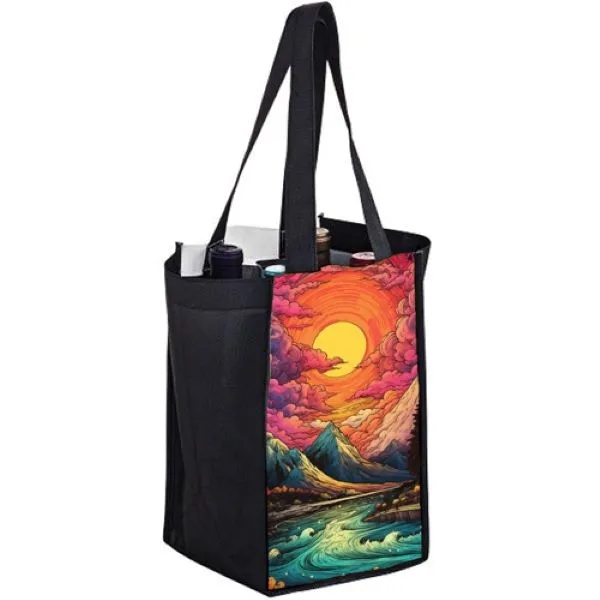Sublimated PET Non-Woven 4 Bottle Tote Bag Gusset 7"x12"x7"