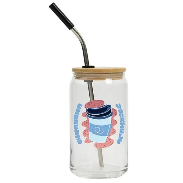 POD Full Color Can Glass W Bamboo Lid 16 oz
