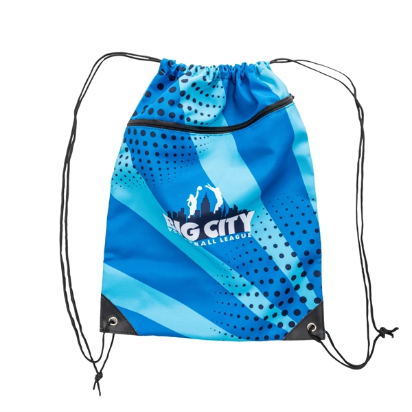 Sublimated Poly Canvas Drawstring Backpack Zip Pocket 14"x18