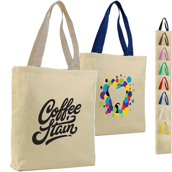 12 Oz. Cotton Canvas Color Handle Tote Bag w/ Bottom Gusset