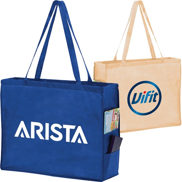 Non-Woven Tote Bag With Gusset & 2 Side Pockets, 20"x16"x6"