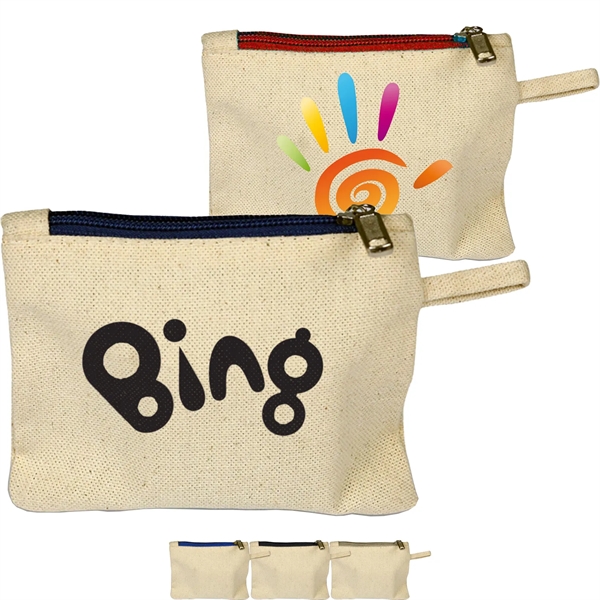 100% Cotton Canvas Card Pouch W/ Color Zipper