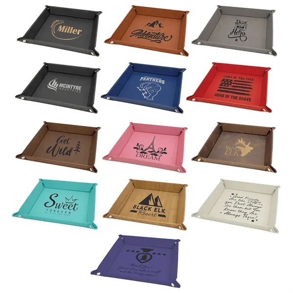 9" x 9" Rawhide Leatherette Snap Up Tray with Silver Snaps