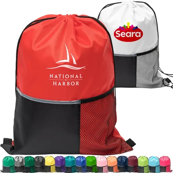 Premium Drawstring Backpack w/ Slip & Mesh Pocket (13"x17")