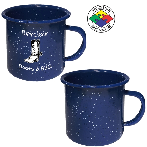 24oz Blue Enameled Steel Campfire Mugs, spot color