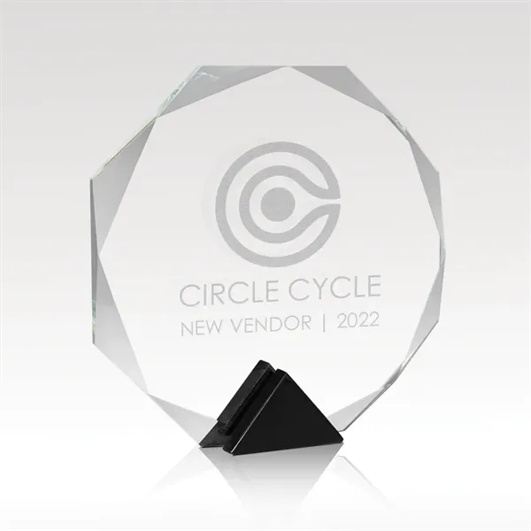 Round Glass Award w/ Black Marble Base, Full Color - Asteria