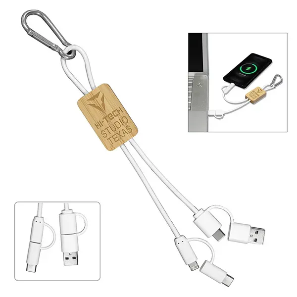 5-in-1 Bamboo Cell Phone Charging Cable w/Carabiner