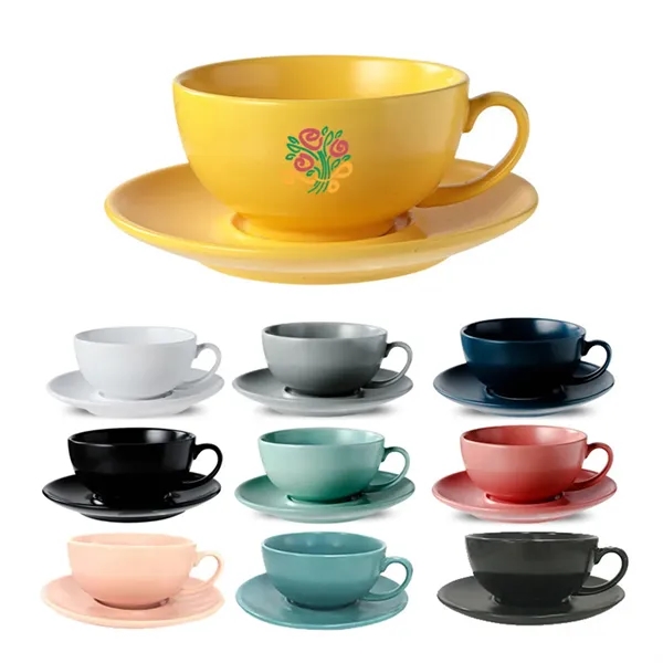 10oz Ceramic Coffee Cup Saucer Set
