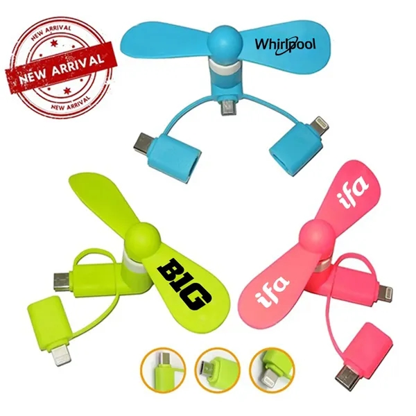 USB Mini fan with 3 in one connector with Type C