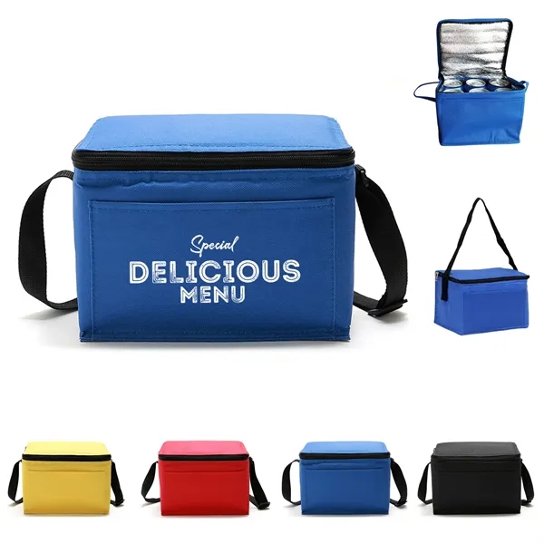 6 Can Insulated Cooler Lunch Bag W/ Pocket & Shoulder Strap