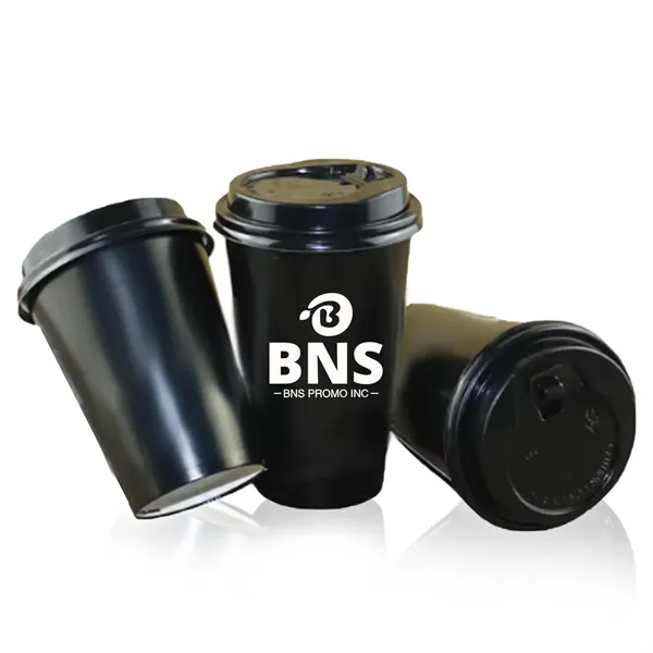 Disposable 16 oz paper coffee cups with lids for drinks