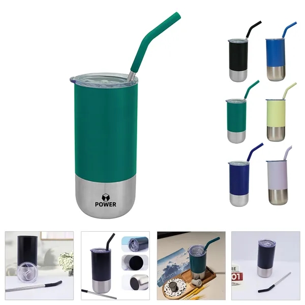 16 oz Stainless Steel Tumbler with Straw