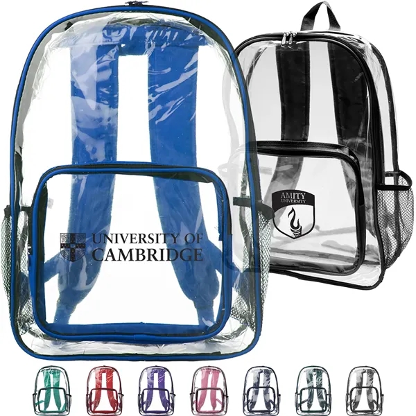 Clear Plastic Backpack w/ Mesh Pocket (13"x18")