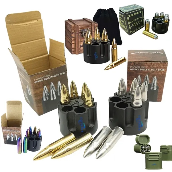 Set of 6 Whiskey Ice Cube Stones Bullets Shaped with Base