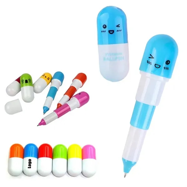 Retractable Pill Capsule Shaped Telescopic Ballpoint Pen