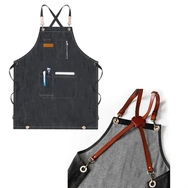 Premium Denim Bib Apron with Leather Straps
