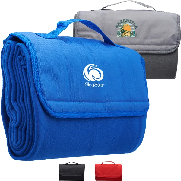 Roll Up Outdoor Fleece Blanket W/ woven handle 45"W x 55"L