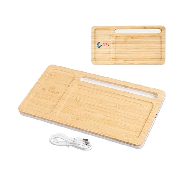 Bamboo Wireless Charging Pad Desktop Organizer