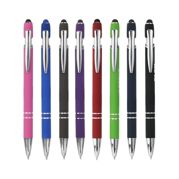 Custom Metal Double Ring Click Action Stylus Ballpiont Pen