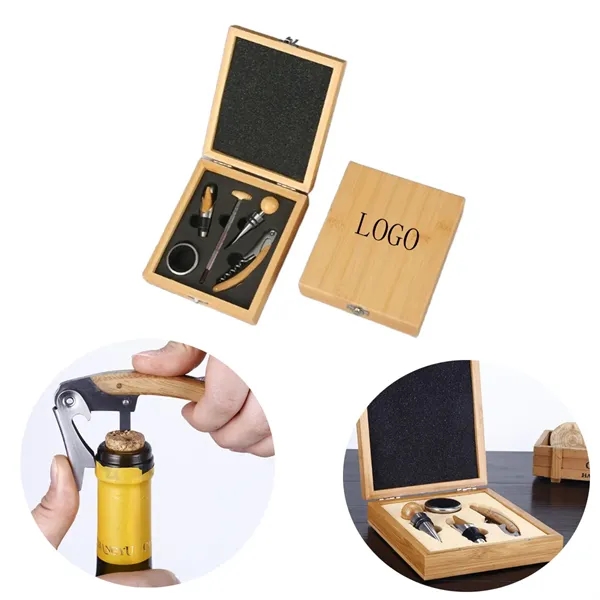 High-end Bamboo Box Wine Bottle Opener Set