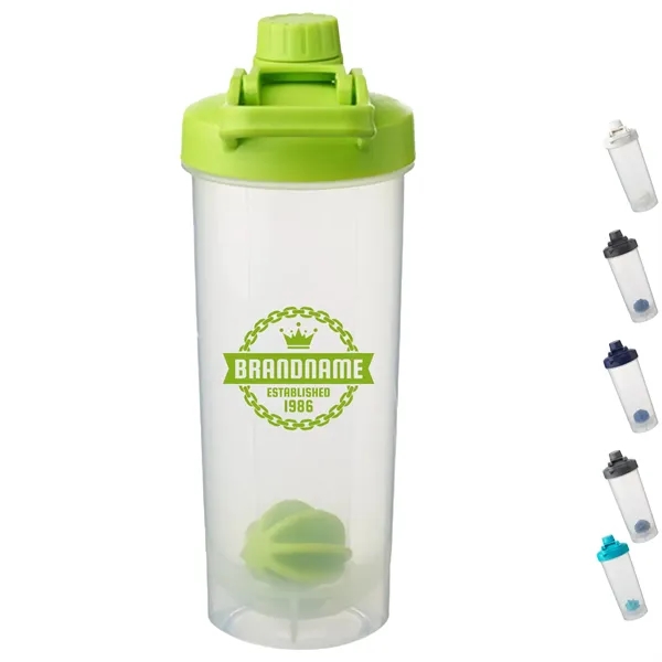 24 Oz. Plastic Shaker Bottle W/ Mixer & Handle