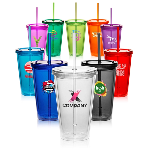 16 oz. Double Wall Acrylic Tumbler with Straw
