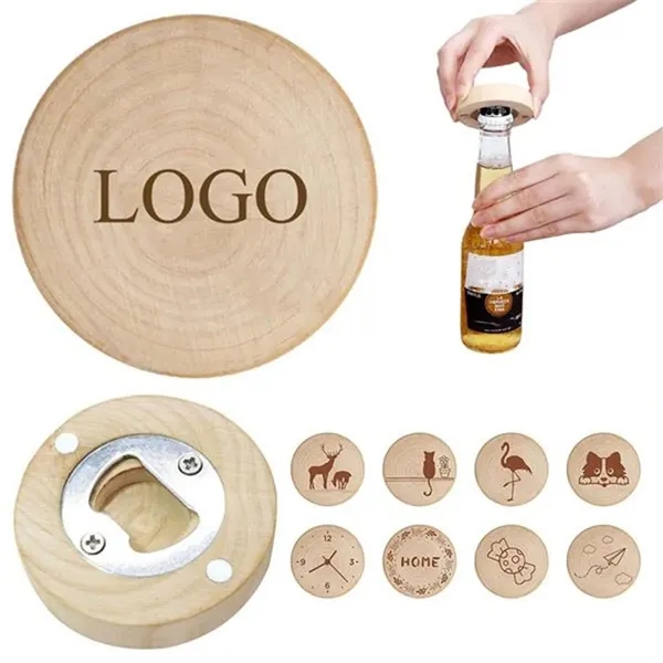 Portable Round Magnetic Wood Coaster Bottle Opener