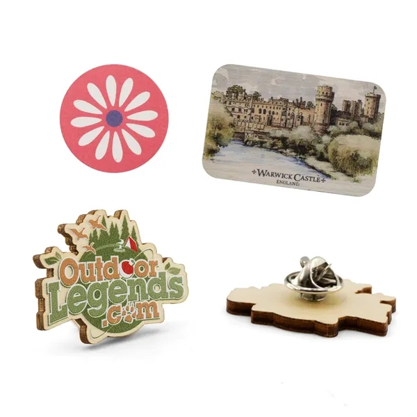 Custom Wood Lapel Pins with Full Color Imprint