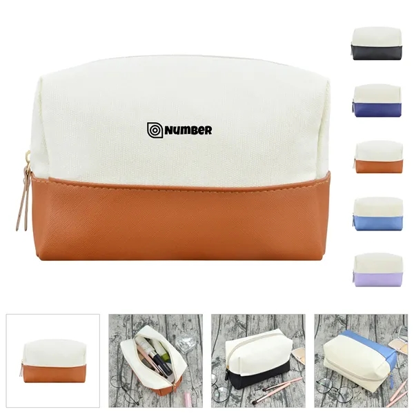 Cotton Canvas Color Block Cosmetic Essentials Pouch
